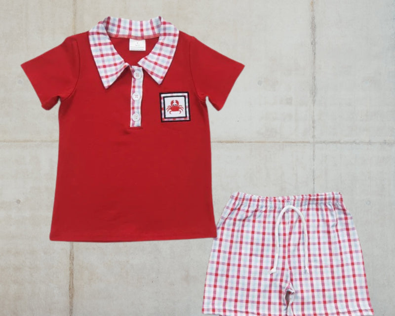 Pre order plaid crab short set - ships june