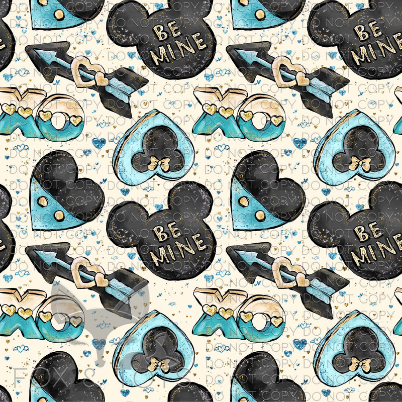 Blue Be Mine Hearts Fabric