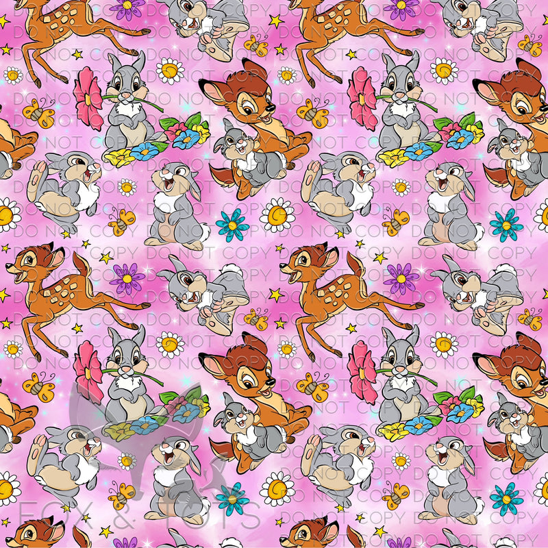 Pink Forest Animals Fabric