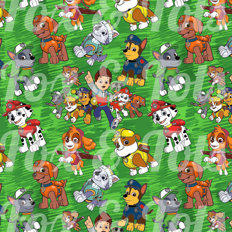 Green Pup Patrol Fabric