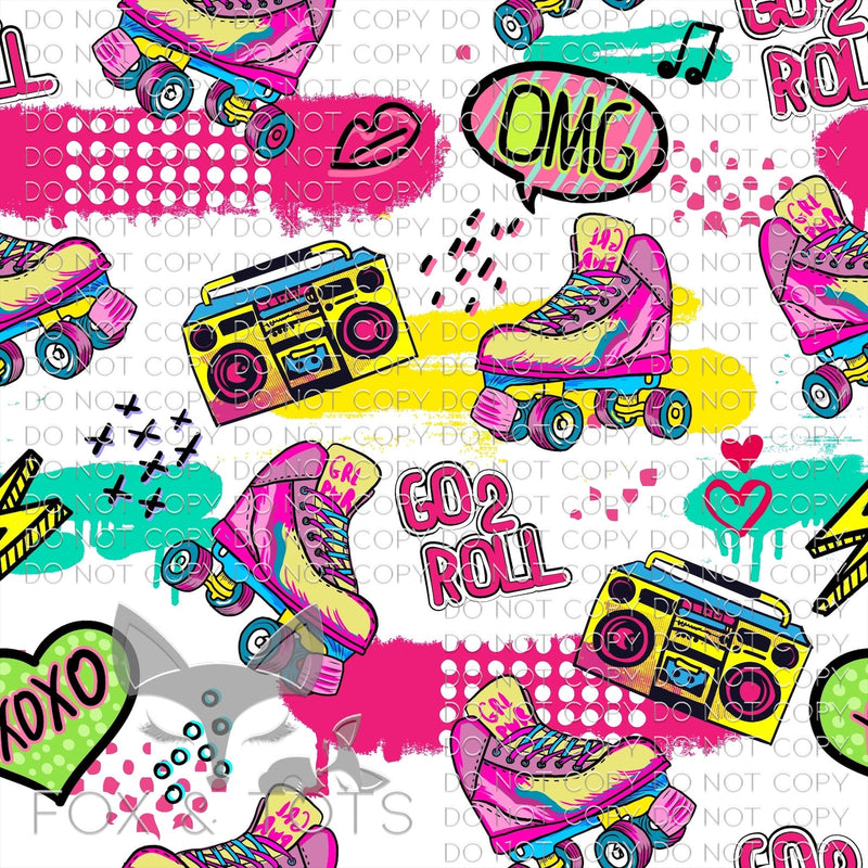 Boombox and Rollerskates Fabric
