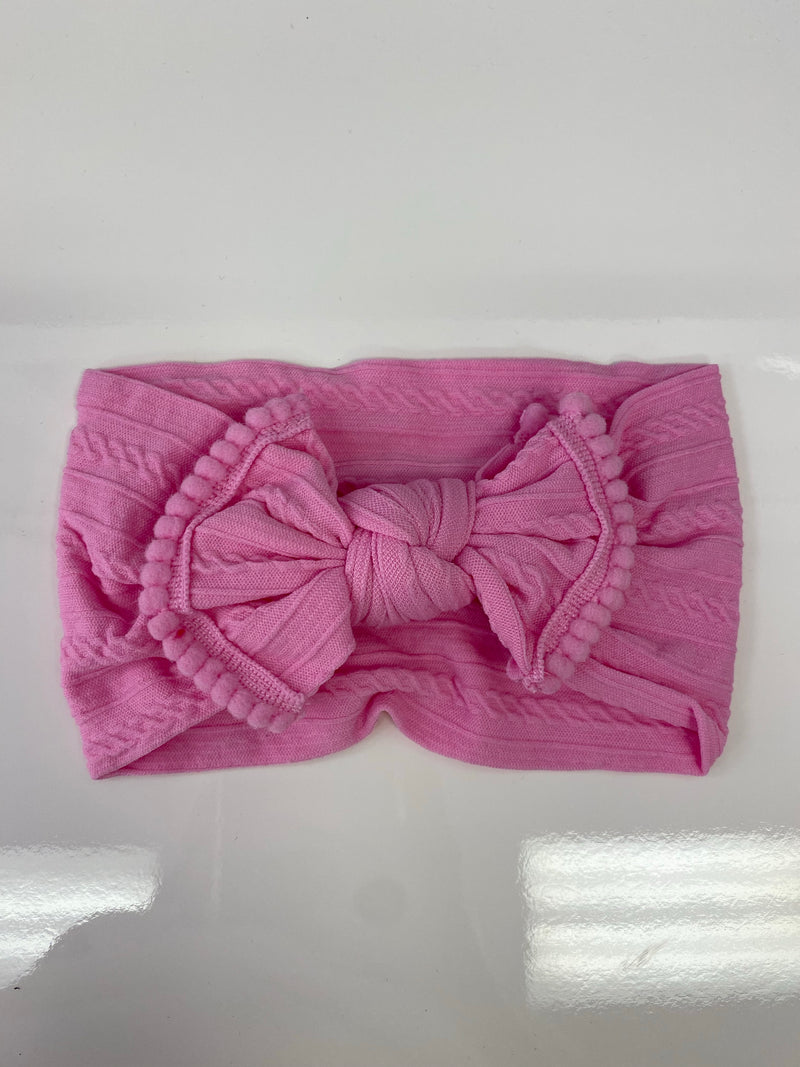 Head Wrap with Bow and Small Pom Poms RTS