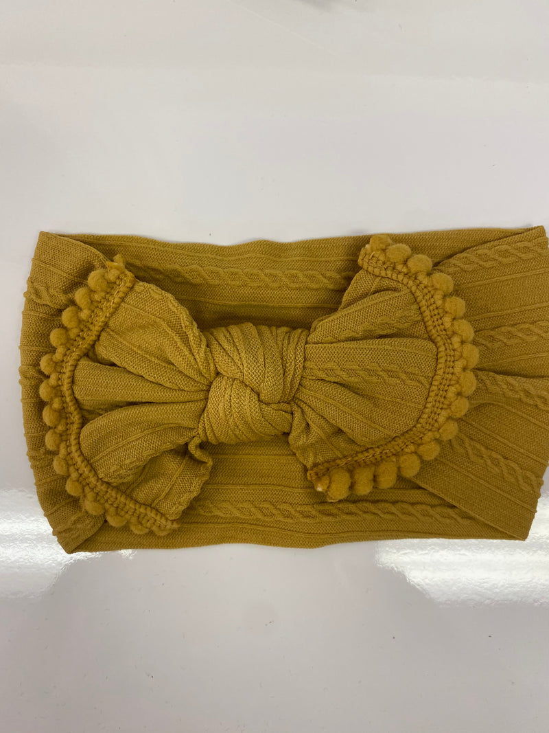Head Wrap with Bow and Small Pom Poms RTS