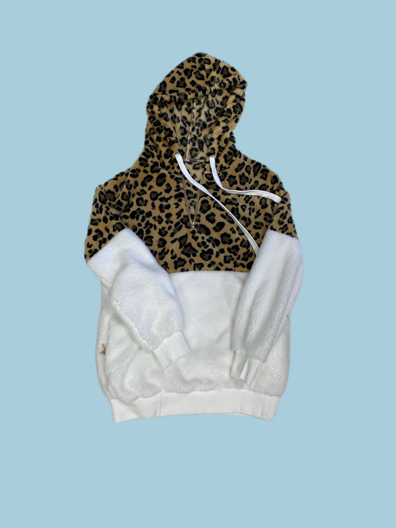 White cheetah print half zip pull over RTS