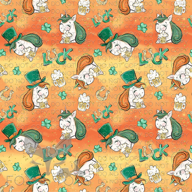 Orange Lucky Unicorn Fabric