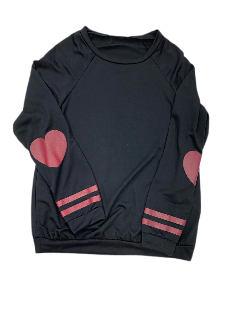 Black pull over with elbow heart patches
