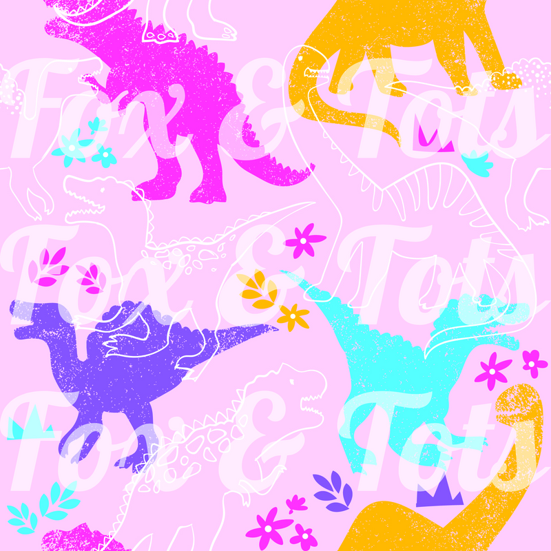 Neon pink  Dinosaurs Fabric