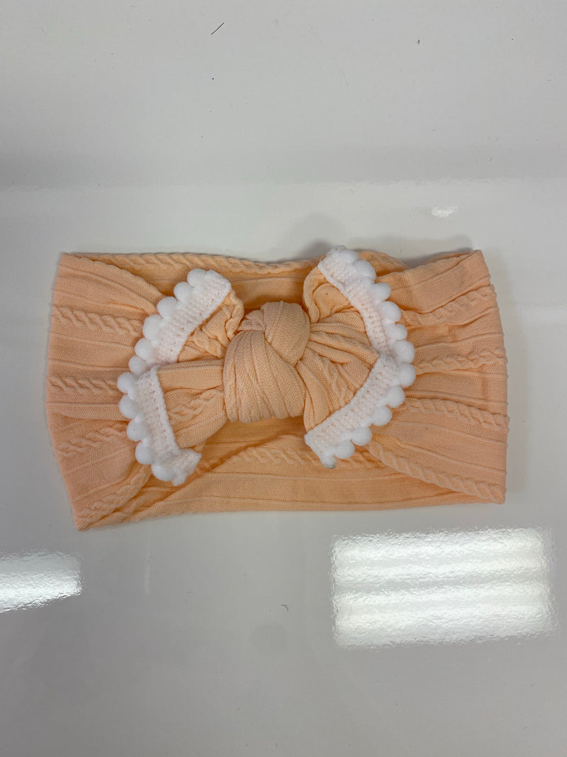 Head Wrap with Bow and Small Pom Poms RTS