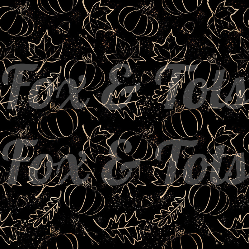 Black and Gold Fall Doodle Fabric