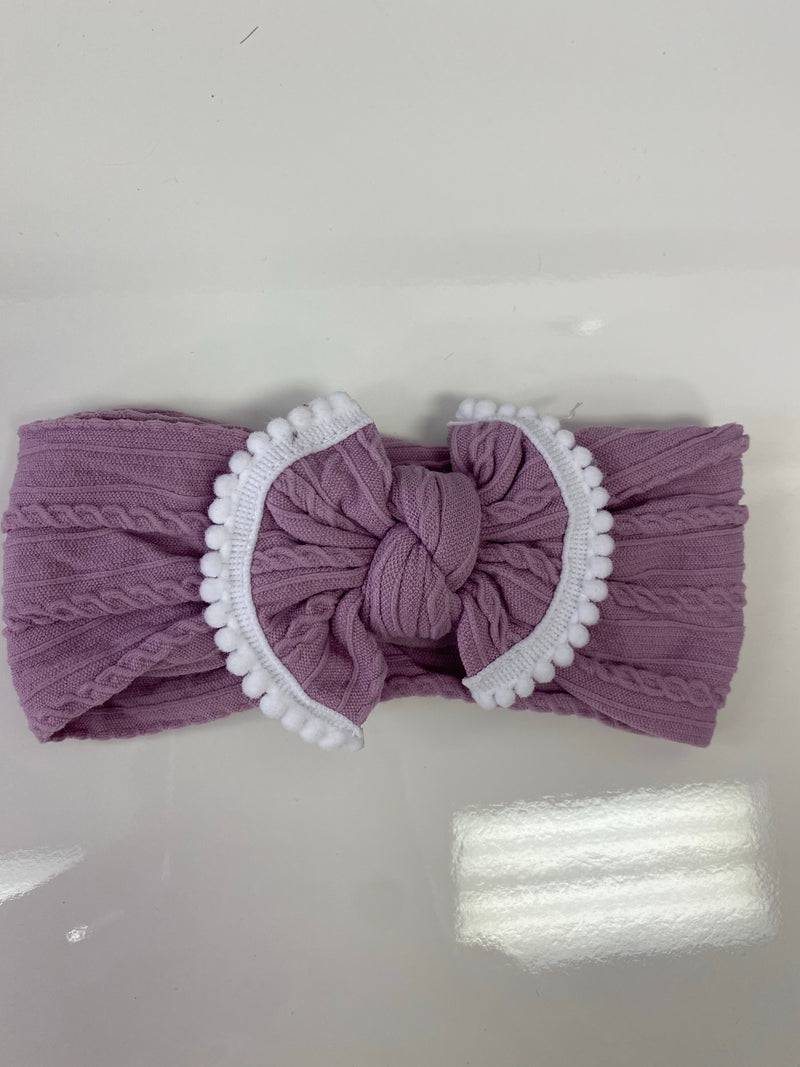 Head Wrap with Bow and Small Pom Poms RTS