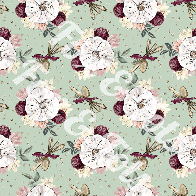 White Blooming Pumpkins Fabric