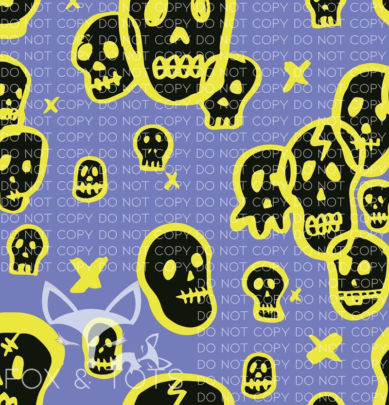 Neon Yellow Skulls Fabric