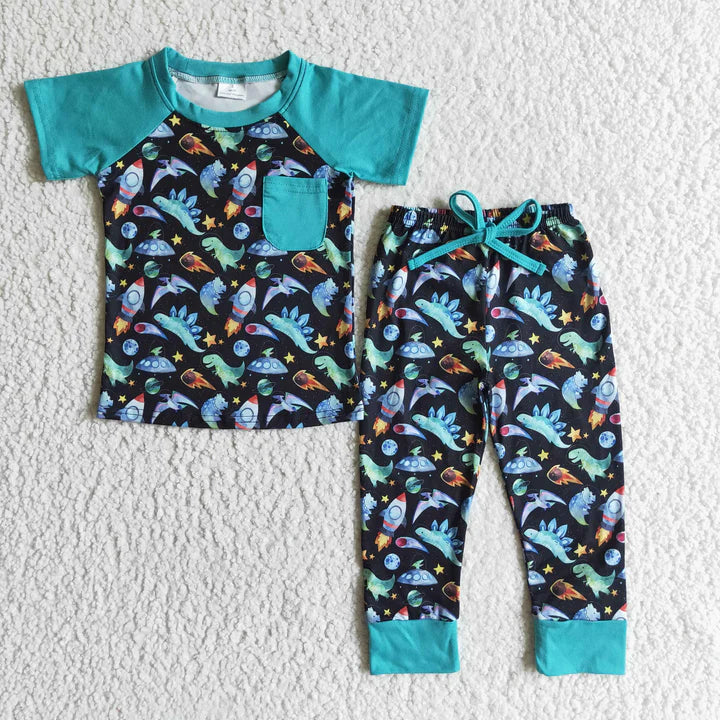 BLUE DINO set w pants  2 pc set pre order ships in 1.5 week