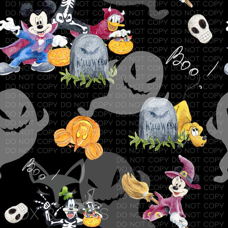 Black Ghostly Mouse Halloween Fabric
