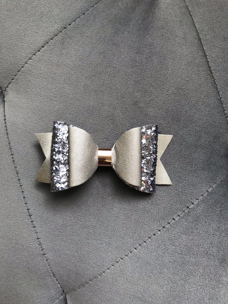 Small Silver Leather/Glitter Bow