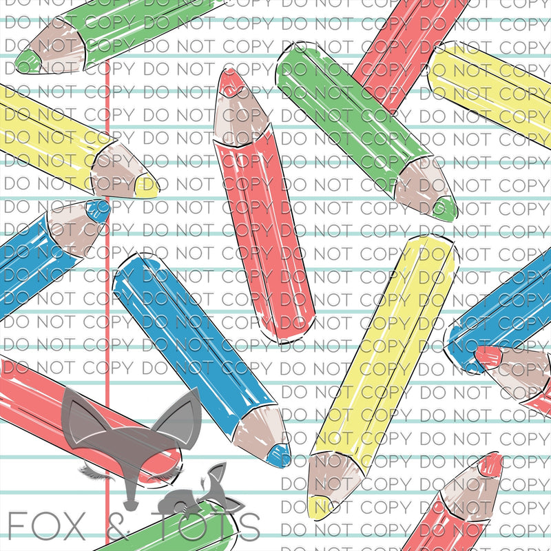 Primary Color Pencils Fabric