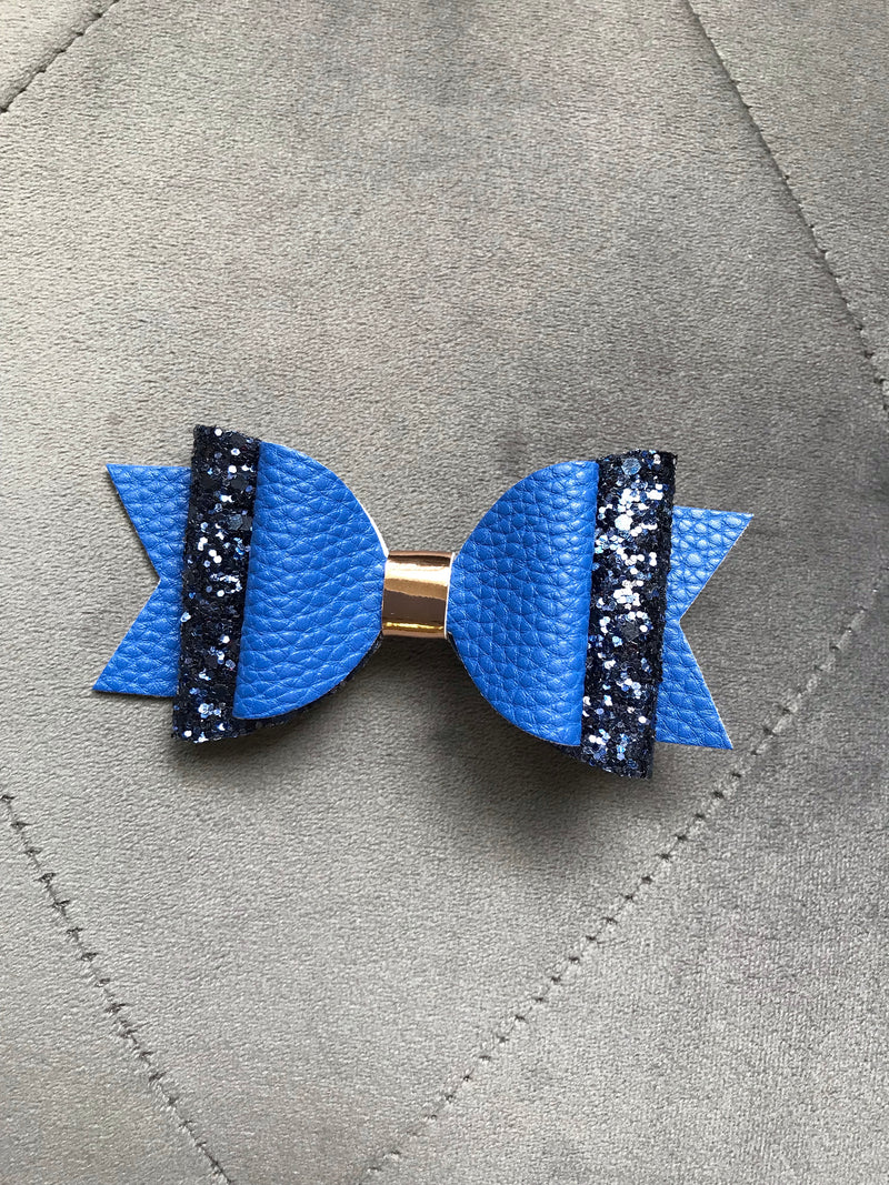 Small Blue Leather/Glitter Bow
