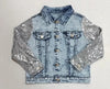 Pre order sequin denim jacket ships beginning of MAY