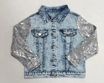 Pre order sequin denim jacket ships beginning of MAY