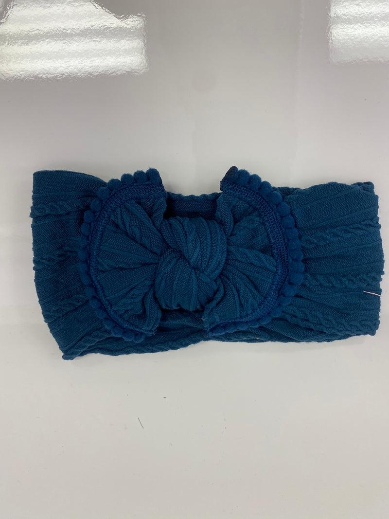 Head Wrap with Bow and Small Pom Poms RTS