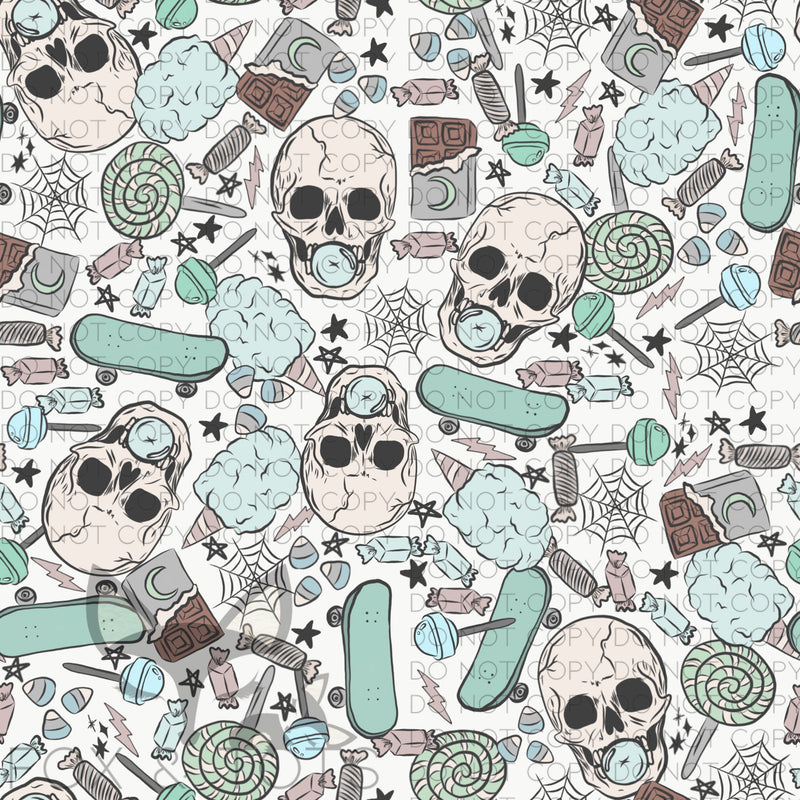 Golden June Skateboard Skulls Fabric