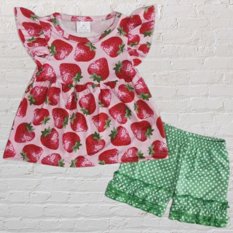 STRAWBERRY POLKA SHORT SET pre order 1.5 week tat