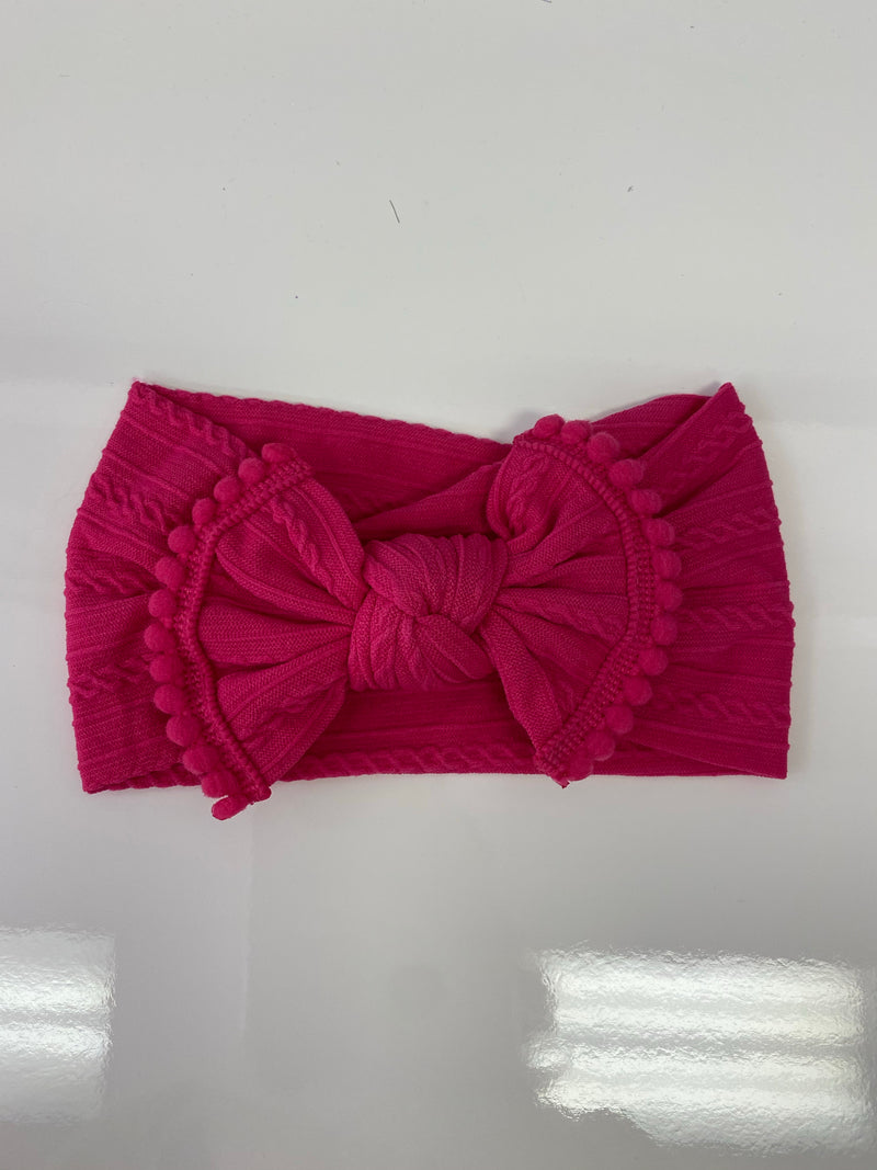 Head Wrap with Bow and Small Pom Poms RTS